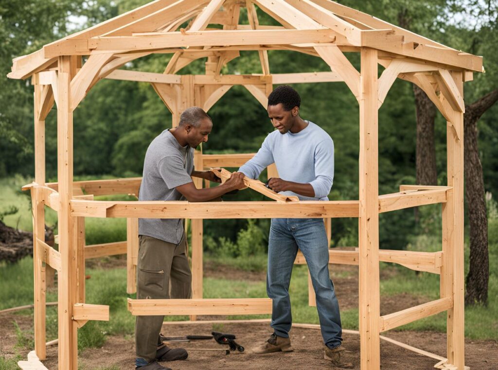 man building gazebo