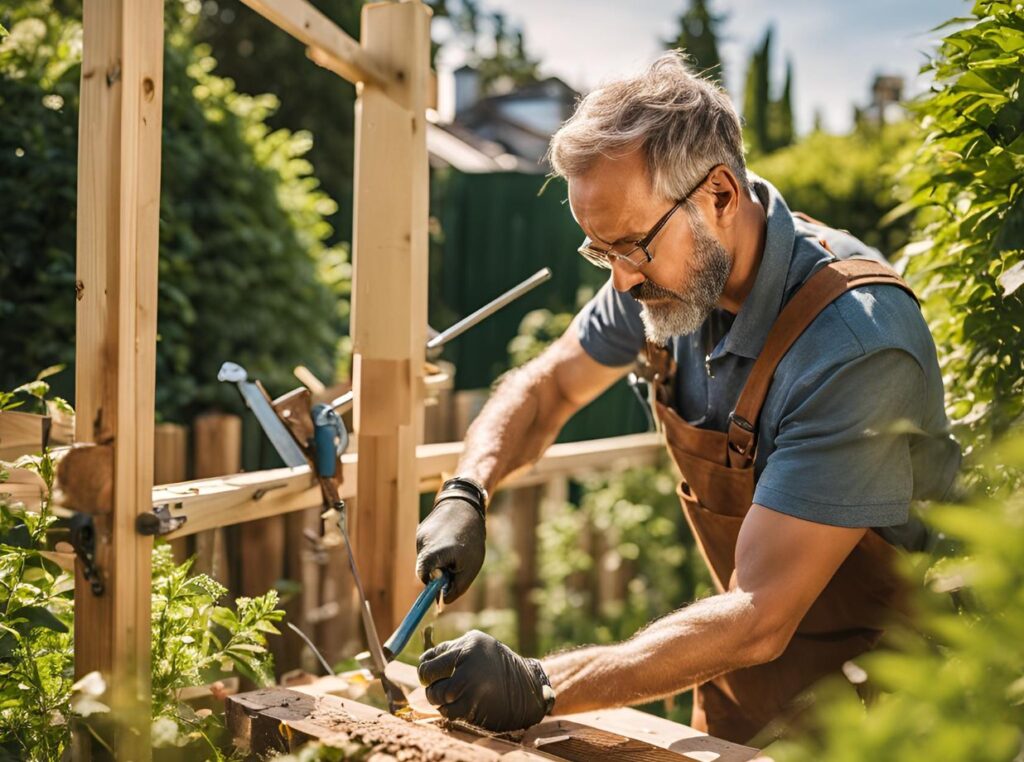 woodworker building a wooden fence (2)