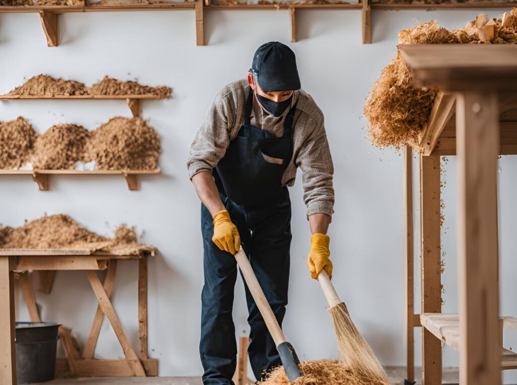 woodworker cleaning up wood shavings