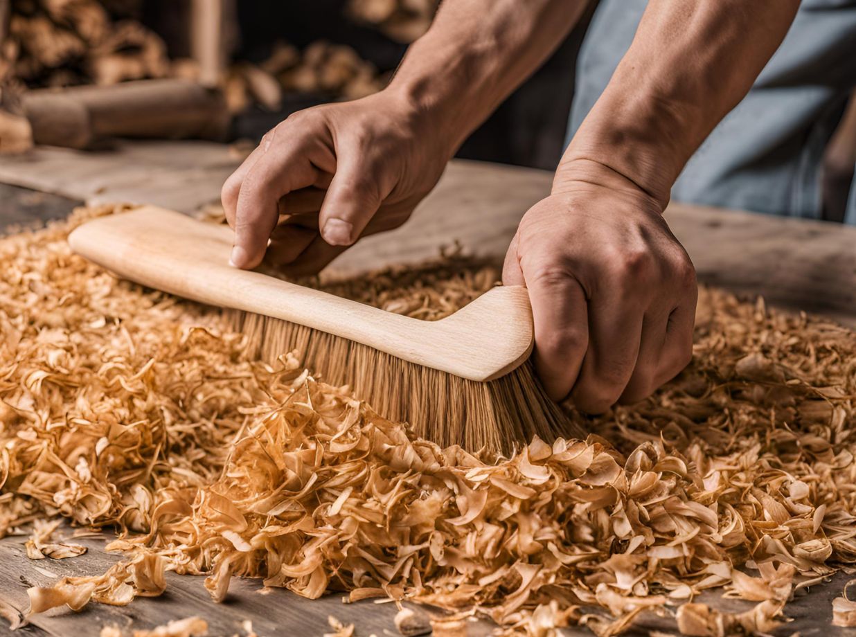 woodworker cleaning up wood shavings